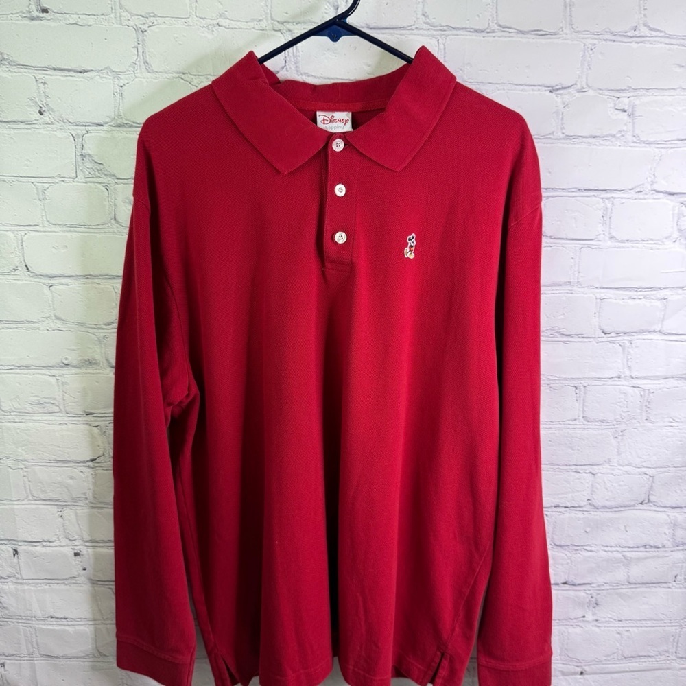DISNEY Vintage Red Long Sleeve Mickey Polo Shirt XL